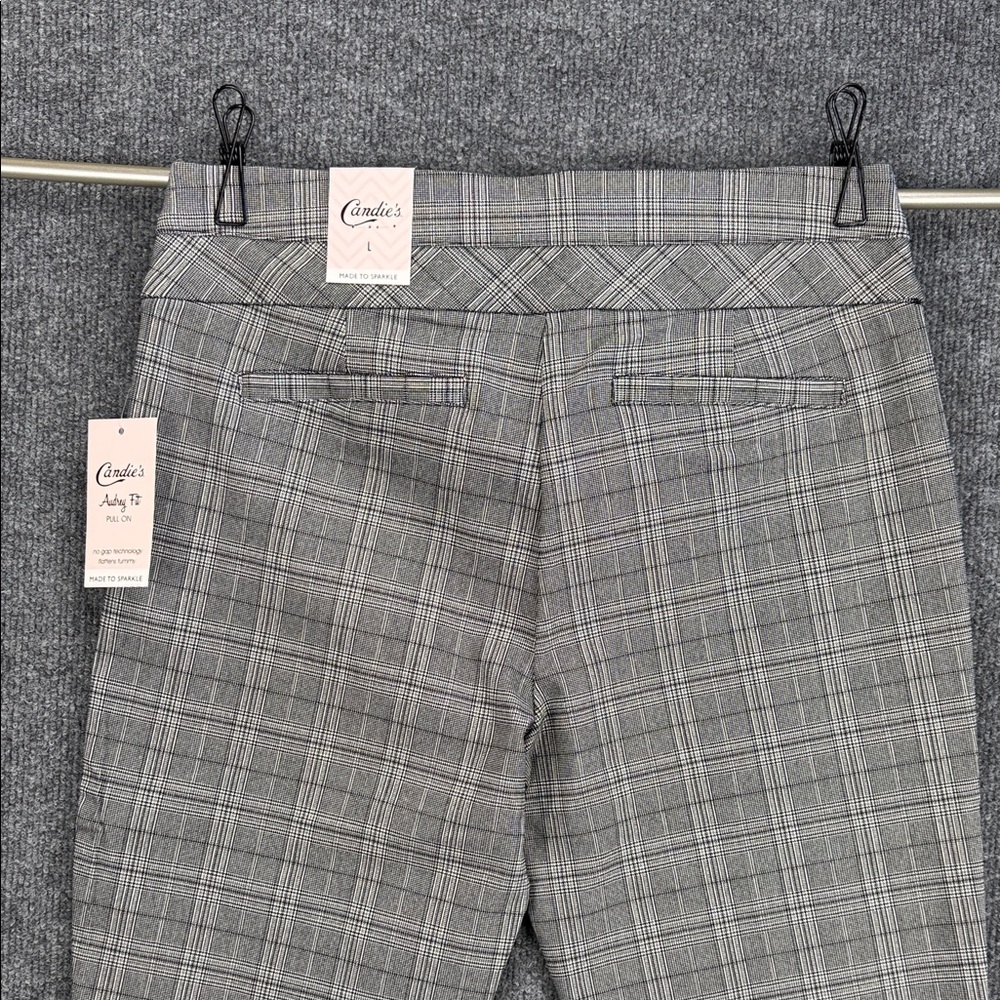 Candies Plaid Slim Ankle Pull-On Slacks with Zip Design - Grey Plaid - Large - Picture 10 of 16